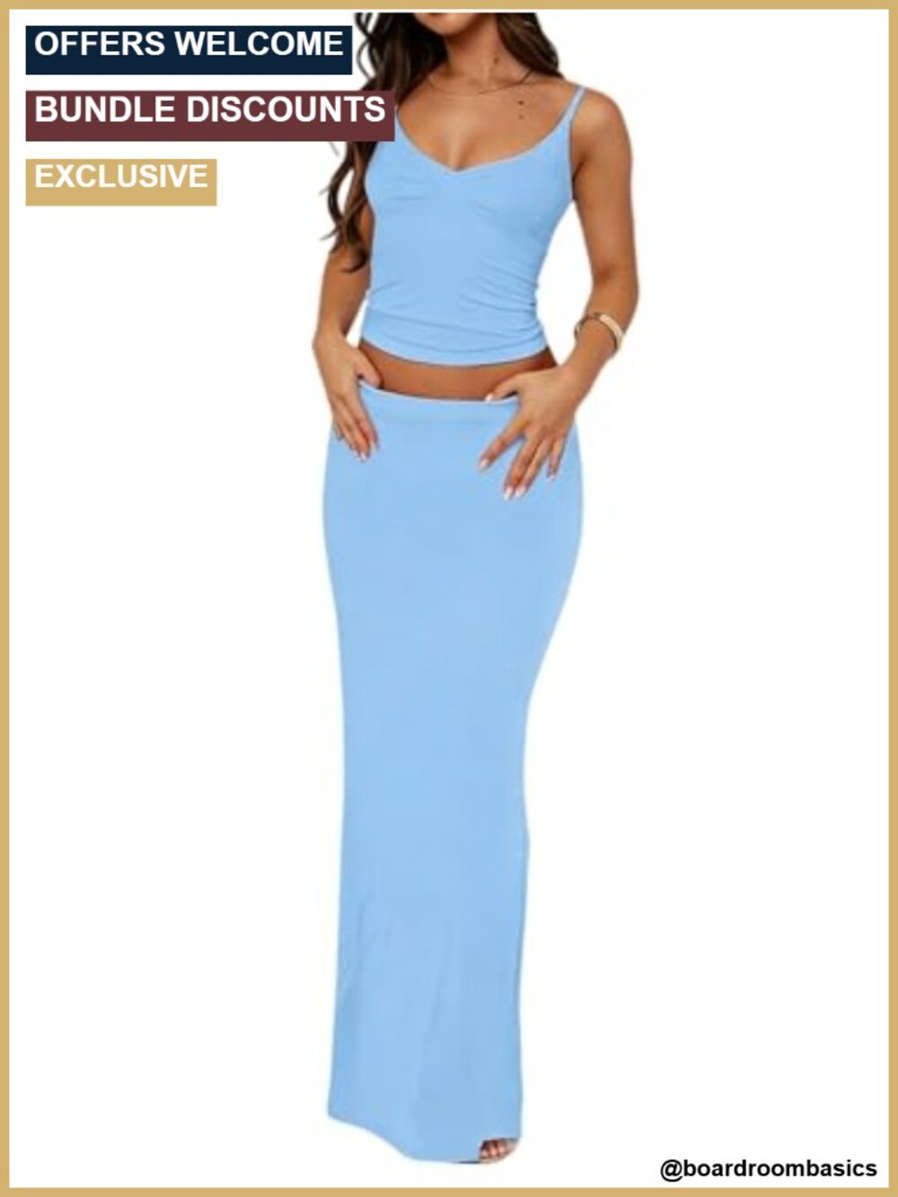 Women's Two Piece Skirt Set Ruched Tank Top Low Rise Maxi Skirt Outfit